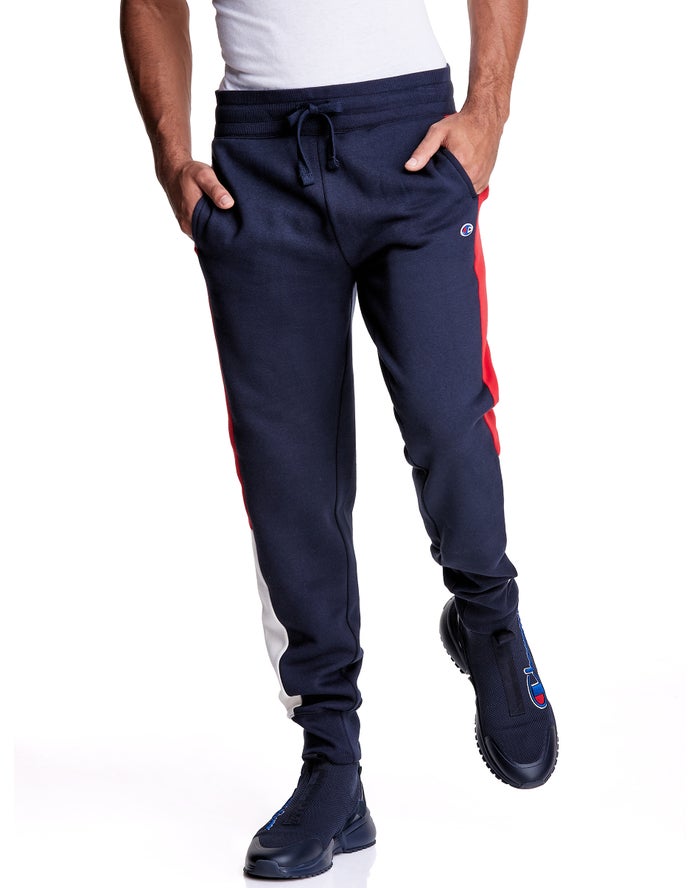 Champion Mens Joggers NZ - Colorblock Fleece Navy/Orange ( 1249-MXNQP )